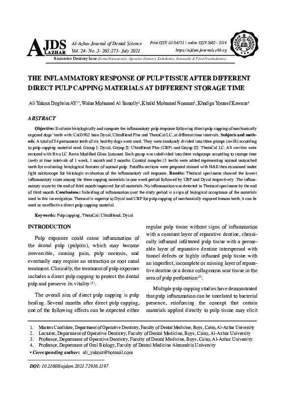 (PDF) The inflammatory response of pulp tissue after different direct ...