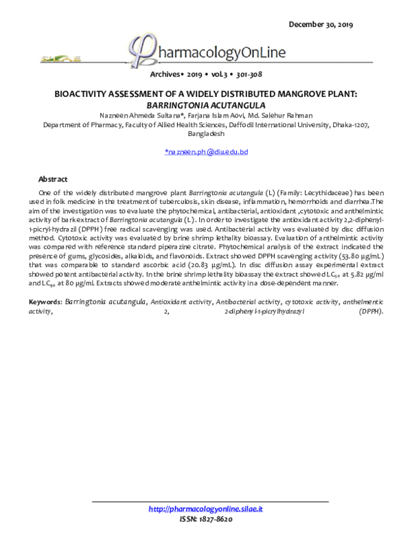 (PDF) Bioactivity Assessment of a Widely Distributed Mangrove Plant