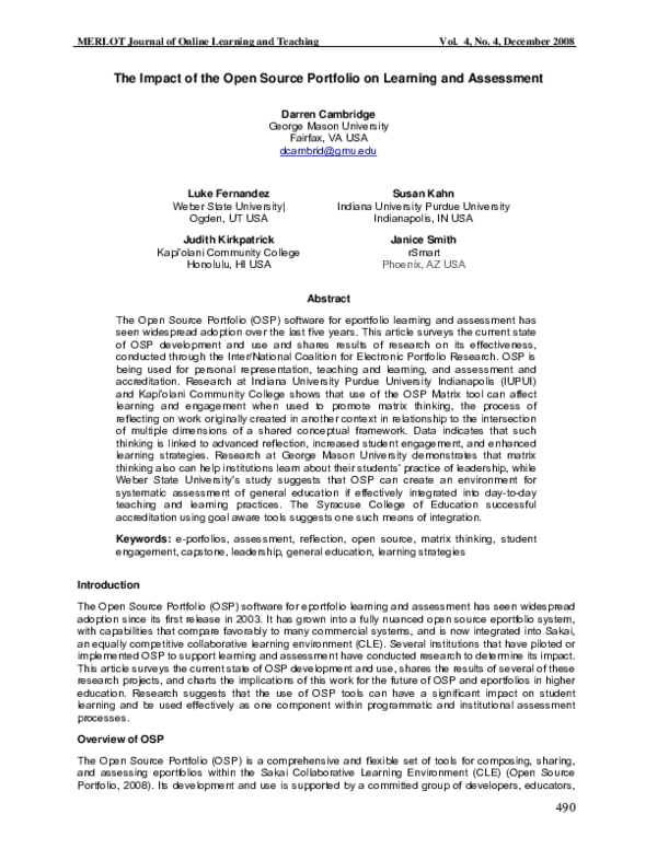 (PDF) The impact of the open source portfolio on learning and assessment