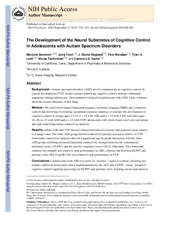 (PDF) The Development of the Neural Substrates of Cognitive Control in ...