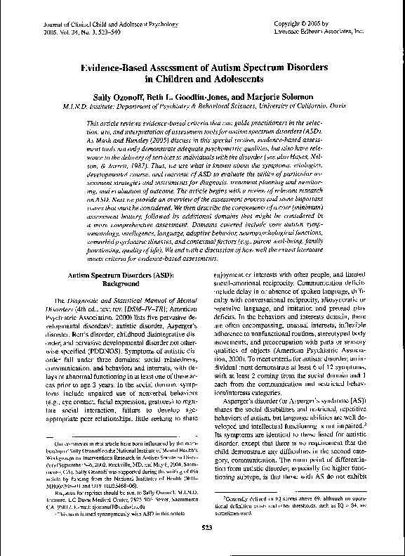 (PDF) Evidence-based assessment of autism spectrum disorders in ...