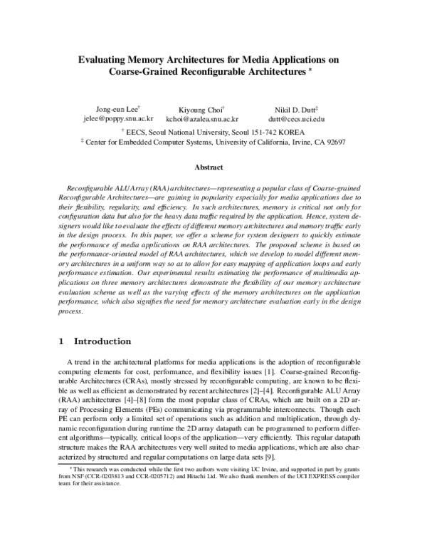 (PDF) Evaluating memory architectures for media applications on coarse ...