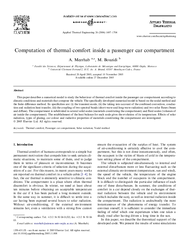 (PDF) Computation of thermal comfort inside a passenger car compartment