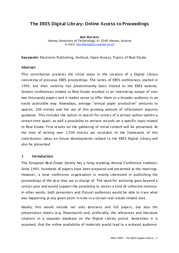 (PDF) The ERES Digital Library: Online Access to Proceedings