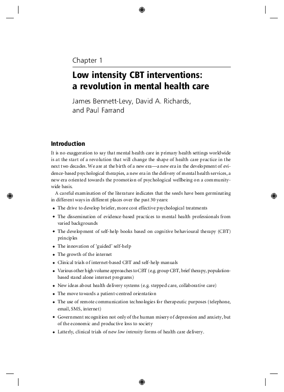 (PDF) Chapter 1 Low intensity CBT interventions a revolution in