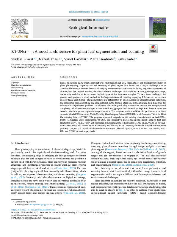 (PDF) Eff-UNet++: A novel architecture for plant leaf segmentation and ...