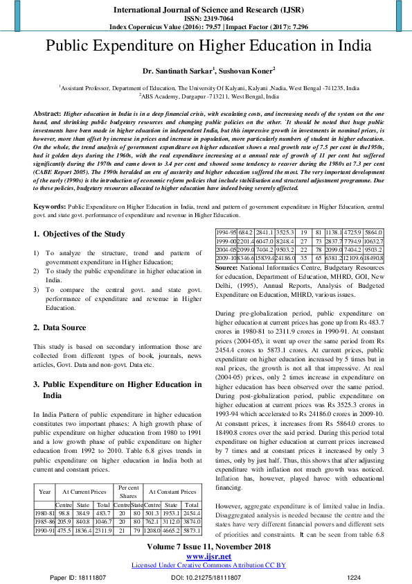 (PDF) Public Expenditure on Higher Education in India
