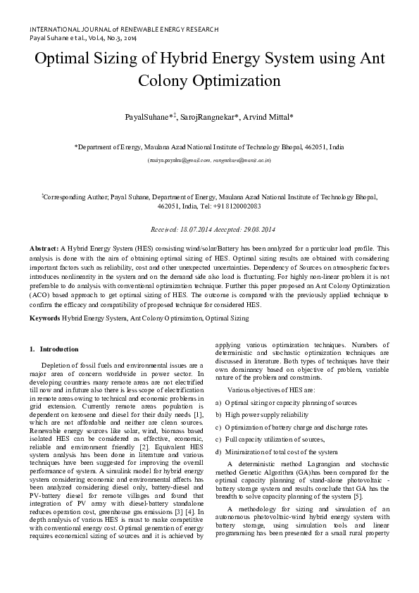 (PDF) Optimal Sizing of Hybrid Energy System using Ant Colony Optimization