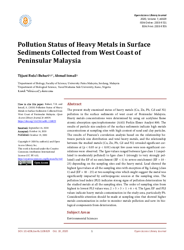 (PDF) Pollution Status of Heavy Metals in Surface Sediments Collected ...