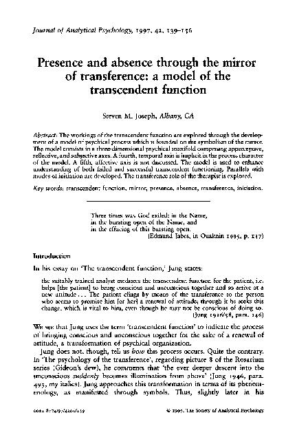 (PDF) Presence and absence through the mirror of transference: a model ...
