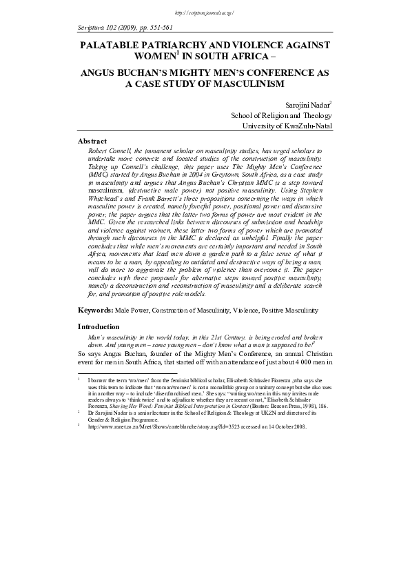 (PDF) Palatable Patriarchy and Violence Against Wo/men in South Africa ...