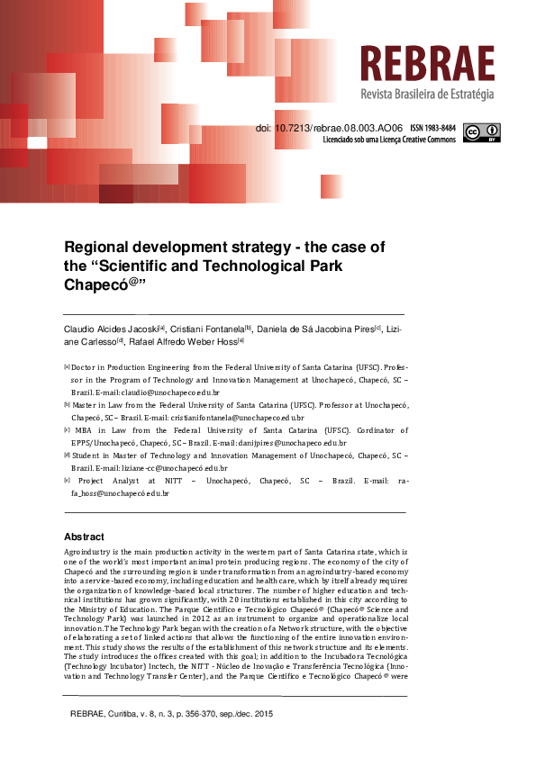 (PDF) Regional development strategy - the case of the “Scientific and ...