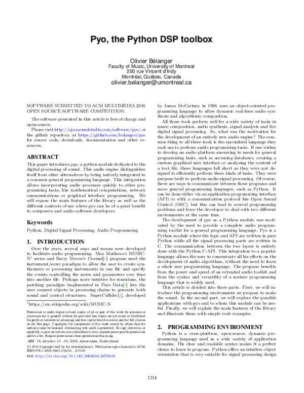 (PDF) Pyo, the Python DSP toolbox