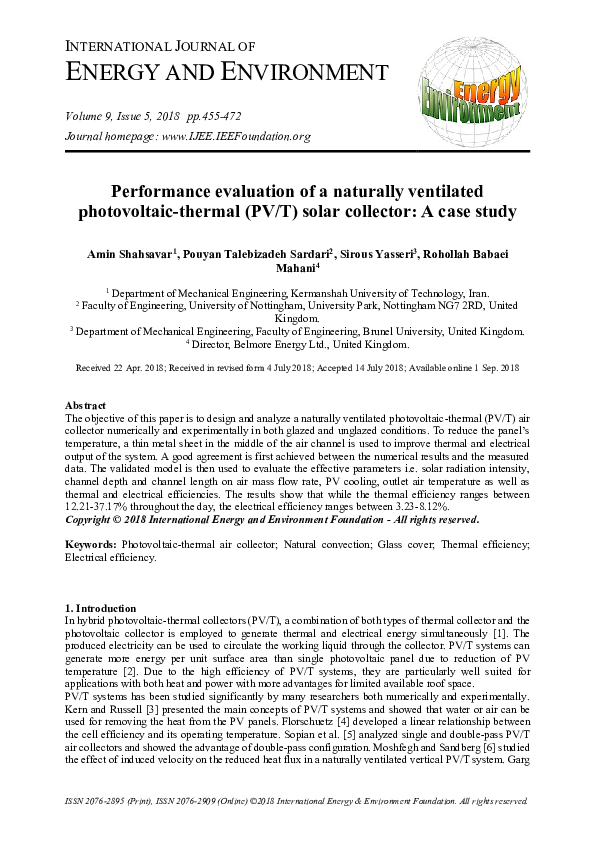 (PDF) Performance evaluation of a naturally ventilated photovoltaic ...
