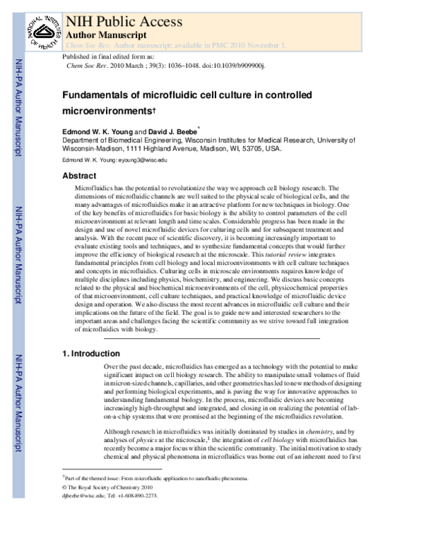 (PDF) Fundamentals of microfluidic cell culture in controlled ...