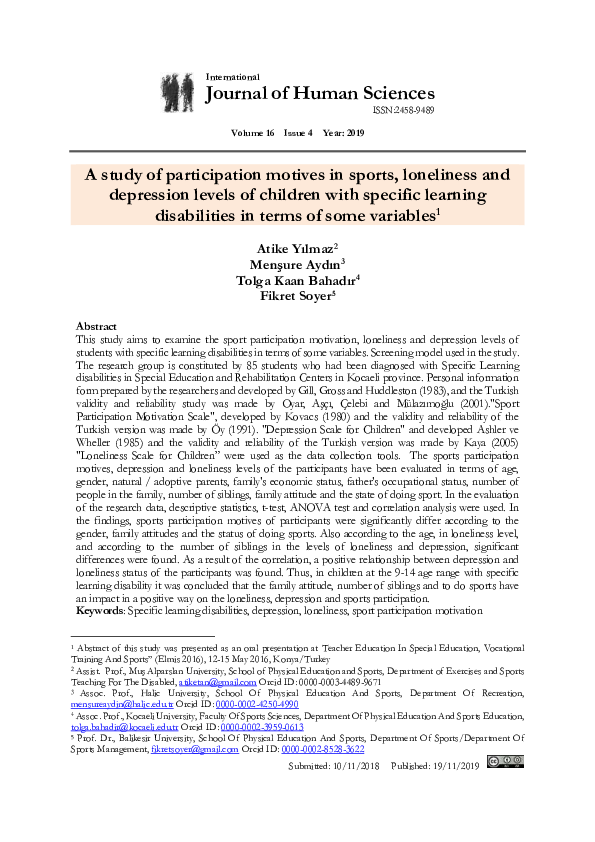 (PDF) A study of participation motives in sports, loneliness and ...