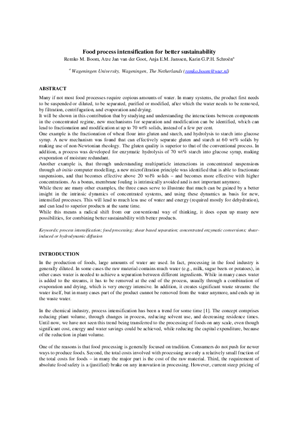 (PDF) Food process intensification for better sustainability