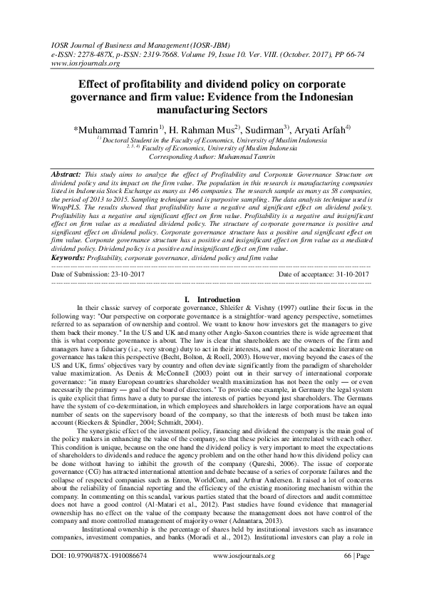 (PDF) Effect of profitability and dividend policy on corporate ...