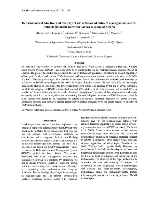 (PDF) Determinants of Adoption and Intensity of Use of Improved Maize ...