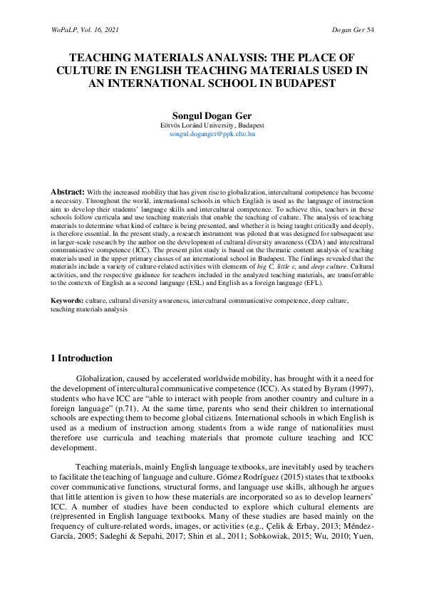 (PDF) TEACHING MATERIALS ANALYSIS: THE PLACE OF CULTURE IN ENGLISH ...