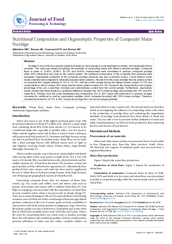 (PDF) bean composite porridge nutritional quality and