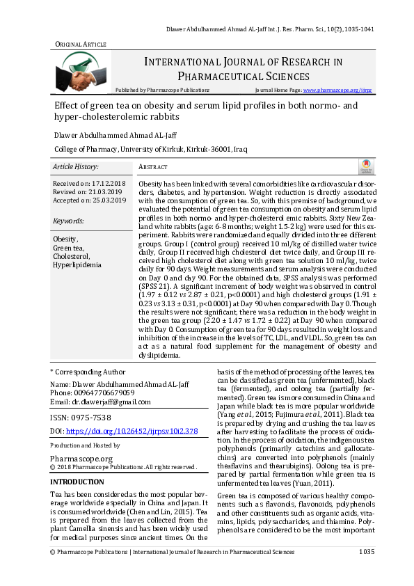 (PDF) Effect of green tea on obesity and serum lipid profiles in both ...
