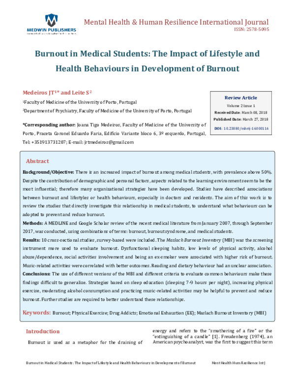 (PDF) Burnout in Medical Students: The Impact of Lifestyle and Health ...