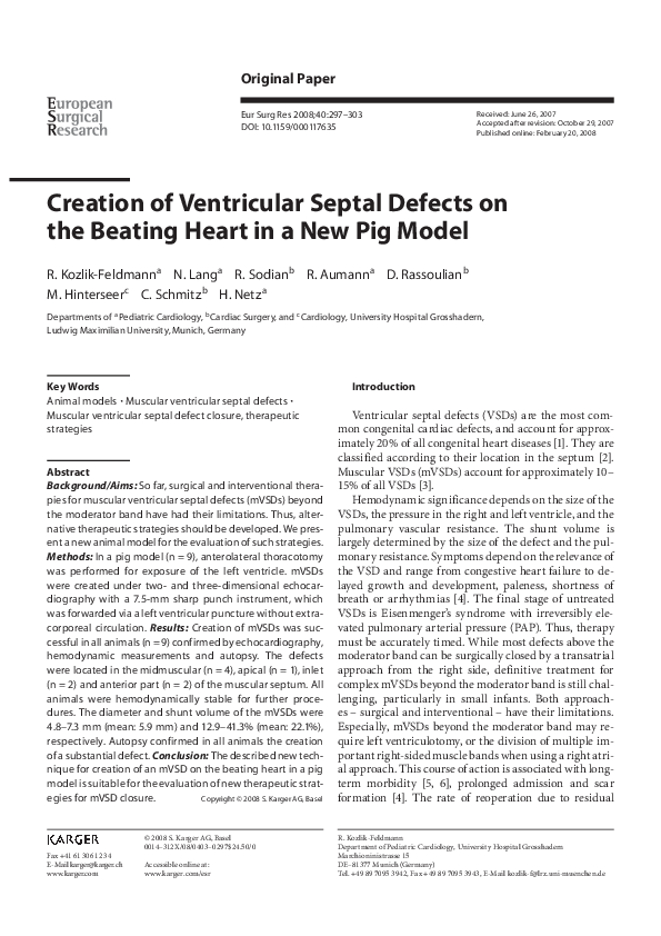(PDF) Creation of Ventricular Septal Defects on the Beating Heart in a ...