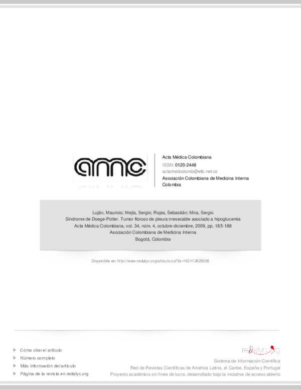 (PDF) Síndrome de DoegePotter. Tumor fibroso de pleura irresecable