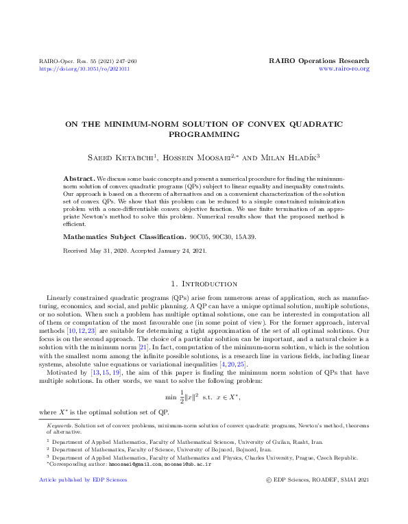 (PDF) On the minimum-norm solution of convex quadratic programming