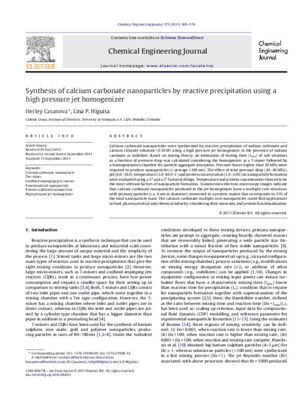 (PDF) Synthesis of calcium carbonate nanoparticles by reactive ...