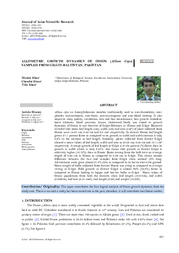 (PDF) Allometric Growth Dynamics of Onion (Allium Cepa) Sampled from ...