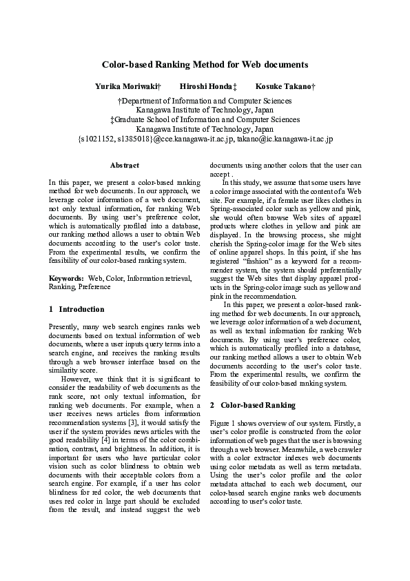(PDF) Color-based Ranking Method for Web documents