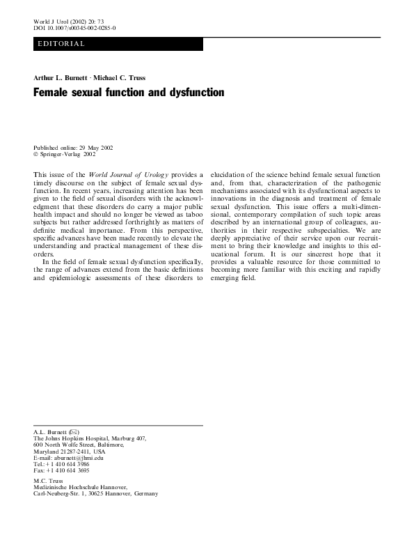 (PDF) Female sexual function and dysfunction