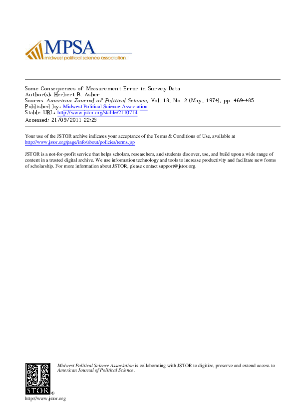 (PDF) Some Consequences of Measurement Error in Survey Data