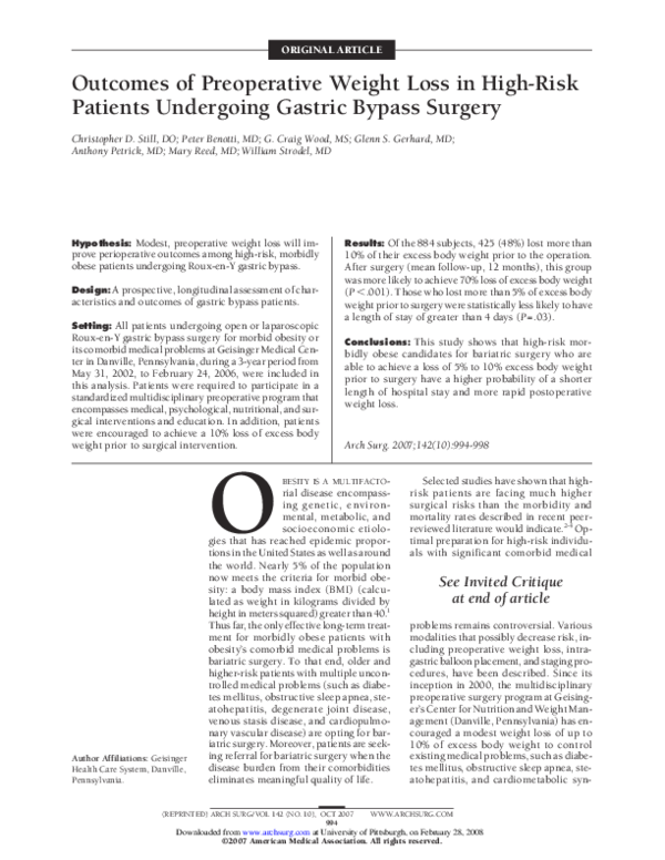 (PDF) Outcomes of Preoperative Weight Loss in High-Risk Patients ...