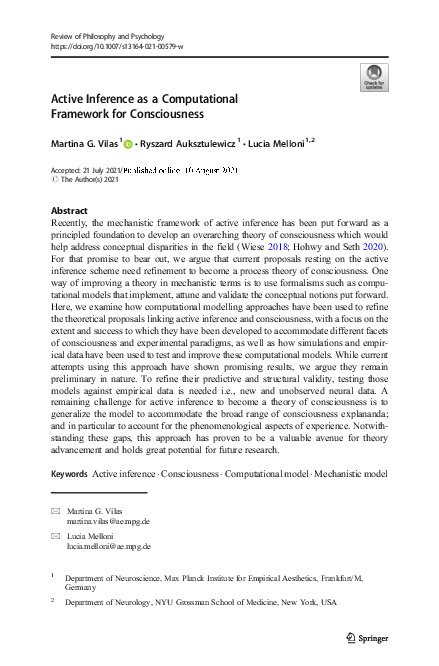 (PDF) Active Inference as a Computational Framework for Consciousness