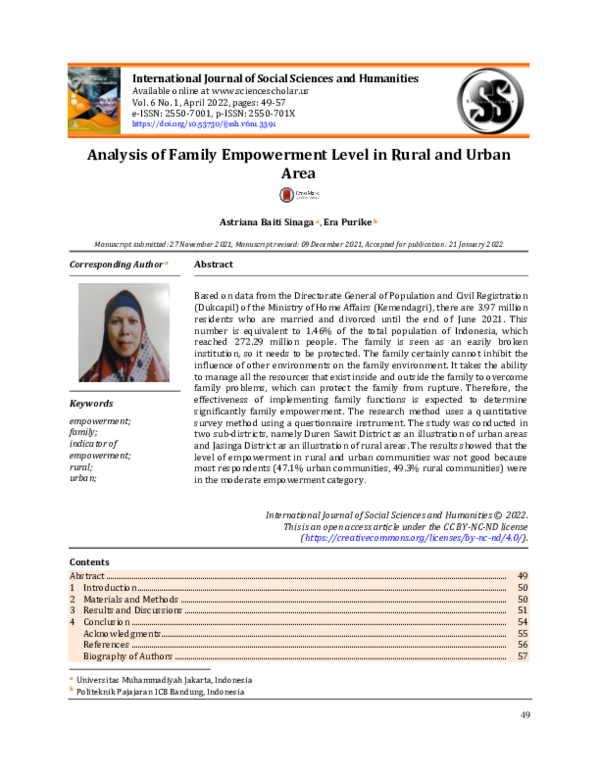 (PDF) Analysis of family empowerment level in rural and urban area
