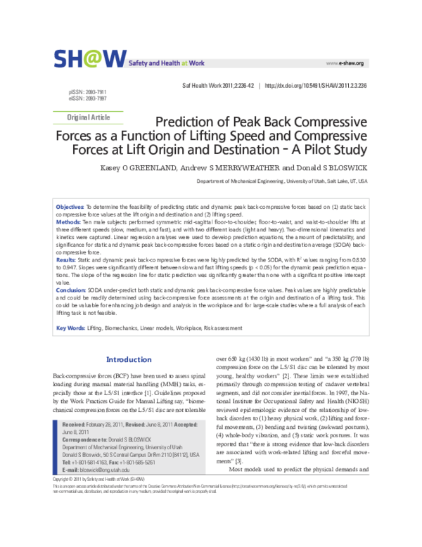 (PDF) Prediction of Peak Back Compressive Forces as a Function of ...