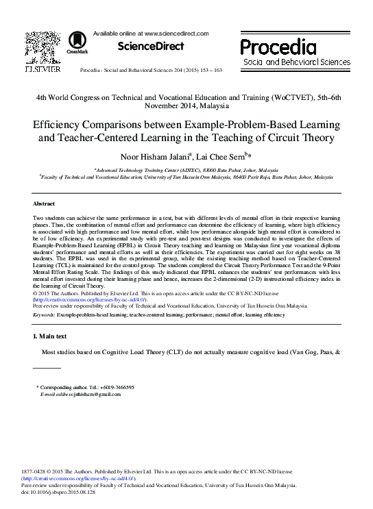 (PDF) Efficiency Comparisons Between Example-Problem-Based Learning and ...
