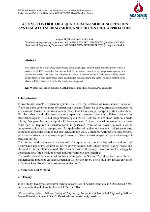 (PDF) Active Control of A Quarter-car Model Suspension System with ...