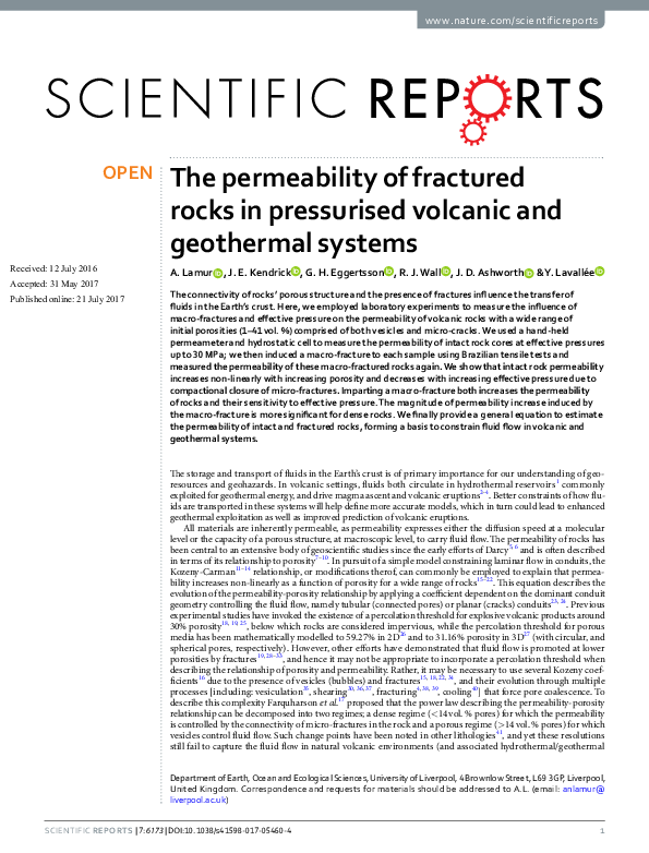(PDF) The permeability of fractured rocks in pressurised volcanic and ...