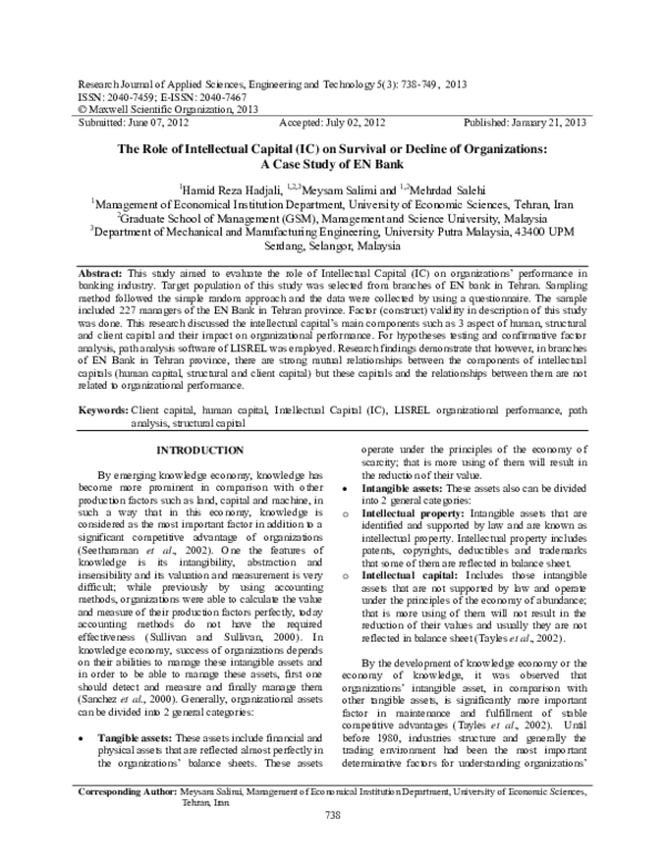 (PDF) The Role of Intellectual Capital (IC) on Survival or Decline of ...