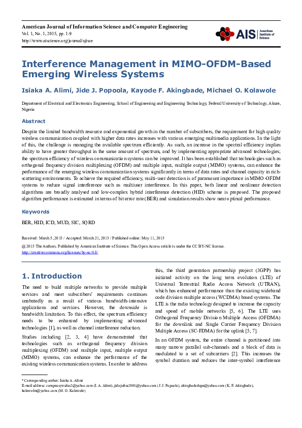 (PDF) Interference Management in MIMO-OFDM-Based Emerging Wireless Systems