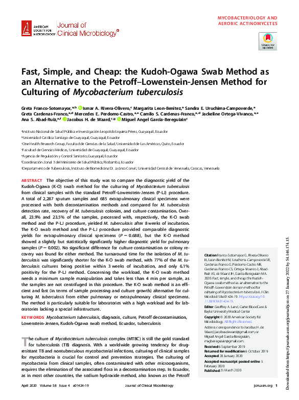 (PDF) Fast, Simple, and Cheap: the Kudoh-Ogawa Swab Method as an ...