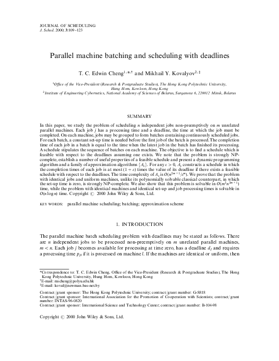 (PDF) Parallel machine batching and scheduling with deadlines