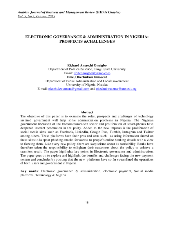 (PDF) Electronic Governance and Administration in Nigeria : Prospects ...