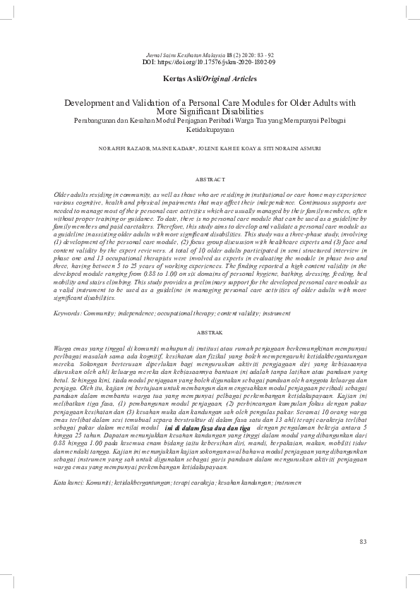 (PDF) Development and validation of personal care module as a guideline ...