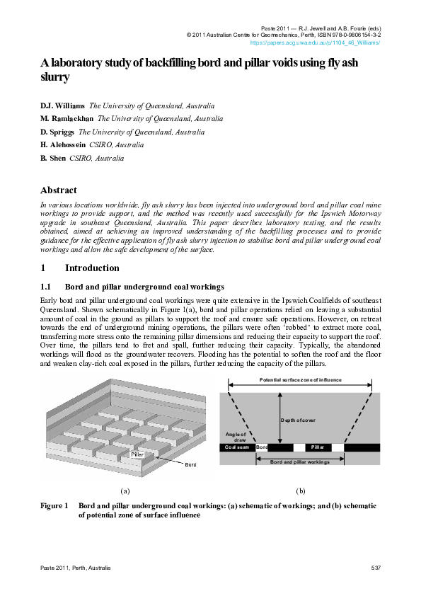(PDF) A laboratory study of backfilling bord and pillar voids using fly ...
