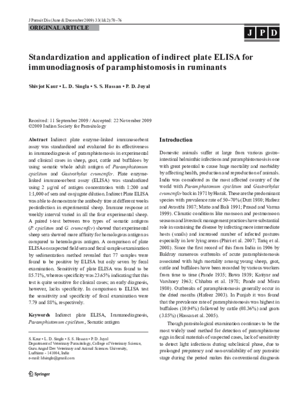 (PDF) Standardization and application of indirect plate ELISA for ...